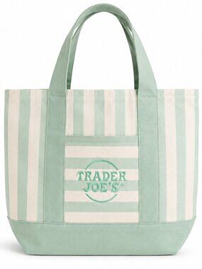 Trader Joe's Seafoam Green Striped Mini Canvas Tote Bag NWT Summer 2026